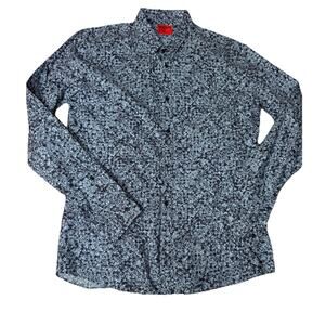 Hugo Boss Extra Slim Fit Dress Shirt Blue Floral Button Up Long Sleeve Work Sz L